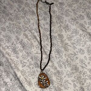 Floral Pendant Necklace with Beaded Chain